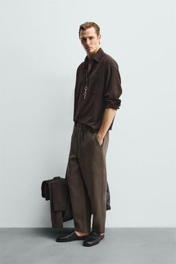 PANTAL?N RELAXED FIT 100% LINO / Marr?n / Topo - Zara фото 4
