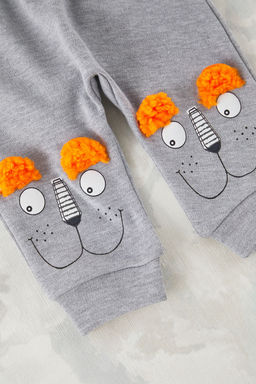 Gri Melanj Erkek Cocuk Pamuklu Aslan Bask?l? Orme Tayt/Esofman Alt? TKDSS25TA00017 - Trendyolmilla фото 3