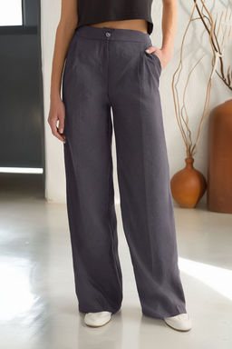 Antrasit Modal Yumusak Tuseli Wide Leg/Genis Paca Dokuma Pantolon TWOSS25PL00004