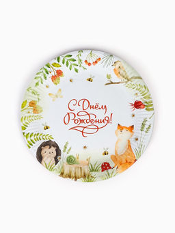 Цена за 12 шт. Тарелка одноразовая бумажная «С днём рождения», звери, 23 см