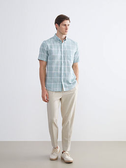 Regular Fit K?sa Kollu Ekose Poplin Erkek G?mlek