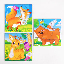 Пазл разрезной Лесные животные, 3 картинки в раме - Лесная мастерская фото 2