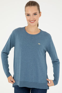 Свитер женский U.S. Polo Assn с круглым вырезом синий хлопок  фото 3