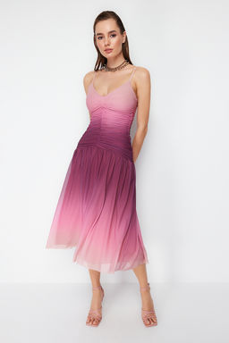 Cok Renkli A-Kesim Orme Tul Elbise TPRSS24EL00055 - Trendyolmilla фото 4