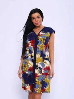 Халат женский, цвет синий желтый красный