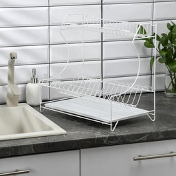 Сушилка для посуды с поддоном 2-х ярусная, настольно-настенная, 39.5×25×38 см, белый