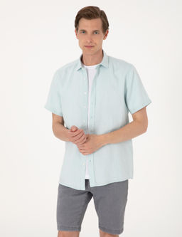 Su ye_ili %100 Keten Regular Fit K_sa Kollu G_mlek