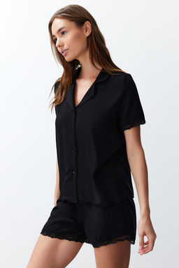 Trendyolmilla Siyah Dantelli Viskon Sortlu Dokuma Pijama Tak?m? THMSS24PT00181  фото 8