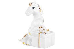 Фигурка декоративная 6,5*5*8 см Лошадь с подарком белая с золотом, фарфор - Elan gallery фото 3