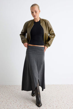 Antrasit Viskon S_prem B_zg_ Drape Detayl_ Kruvaze Etek Ucu Asimetrik Midi _rme Etek TWOAW27ET00018 - Trendyolmilla фото 2