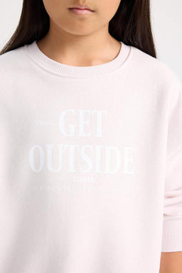 Мягкий пушистый свитшот оверсайз для девочек с широким вырезом и круглым вырезом сзади с принтом - Defacto фото 5