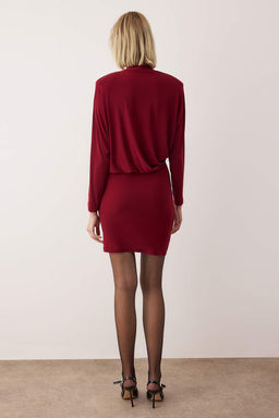 Bordo Vatkal? Orme K?sa / Mini Astars?z Elbise TPRAW26EL00126 - Trendyolmilla фото 4