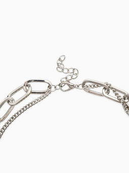 Кулон на цепочке крупное вытянутое звено 2 яруса "Сердечки", цвет серебро