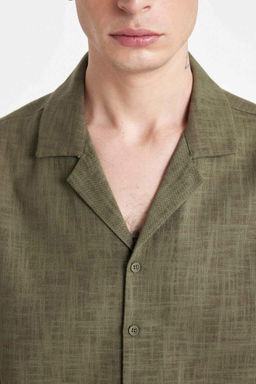 Хлопковая рубашка с короткими рукавами и воротником-поло Relax Fit - Defacto фото 5