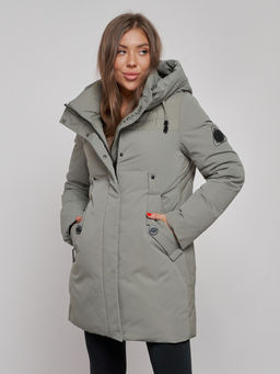 Зимняя женская куртка молодежная с капюшоном цвета хаки 589003Kh - RoccaManer фото 10