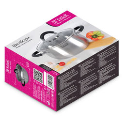 Кастрюля из нержавеющей стали Шелборн 3,2л, д20см, h10,5см, s0,6мм, дно s2,8мм, стеклянная жаропрочная крышка, стальной обод, пароотвод, силиконовые вставки черного цвета, капсулированное дно, полировка внешняя - матовая, внутренняя - зеркальная, м - Домашняя мода фото 7