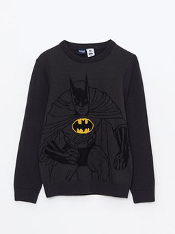 Bisiklet Yaka Batman Desenli Uzun Kollu Erkek ?ocuk Triko Kazak