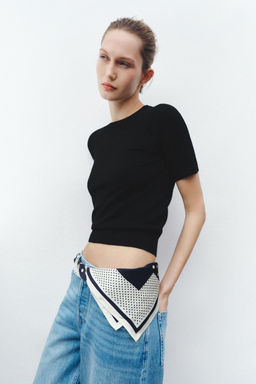 BASIC PLAIN KNIT SHORT SLEEVE TOP - Zara фото 47