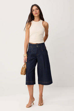 Koyu Mavi Yuksek Bel Genis Paca Kapri Jeans TWOSS26JE00308