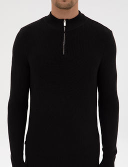 Siyah Slim Fit Dik Yaka Fermuarl_ Triko Kazak - Pierre cardin фото 6