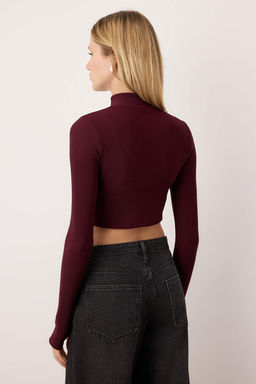 Bordo Ottoman Fermuarl? Dik Yaka Esnek Vucuda Oturan Orme Bluz TWOAW26BZ00307 - Trendyolmilla фото 4