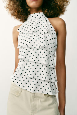 TOP HALTER LUNARES / Blanco / Negro