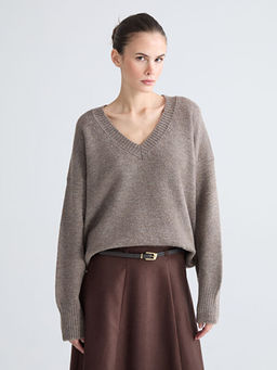 V Yaka Oversize Kad?n Triko Kazak