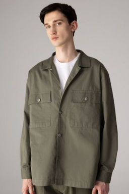 Oversize Genis Kal?p Polo Yaka Twill Uzun Kollu Gomlek Ceket