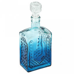 Графин (штоф) стеклянный "Артем" 0,5л, 6,5х9,3х23см, с пробкой, "Радуга", бирюзово-синий (Россия)