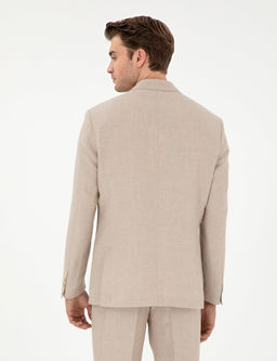 A__k Kahverengi Slim Fit Keten Kar___ml_ Ceket