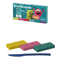 Пластилин ErichKrause "Jolly Friends Glitter" 6цв. 108гр. стек (65448) с блестками