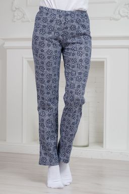 Брюки женские домашние из кулирки Барокко лен цветы полярная ночь - Амадэль фото 3