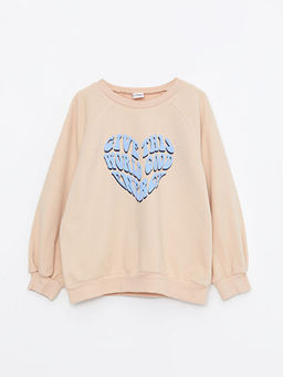 Bisiklet Yaka Bask?l? Uzun Kollu K?z ?ocuk Sweatshirt