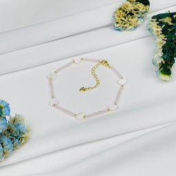 Анклет браслет на ногу из Розового кварца и Перламутра 21 см +