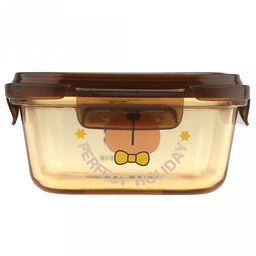 "Мишины мечты" Контейнер стеклянный 780мл, 14,8х14,8см h6,3см, боросиликатное стекло, с деколью, цвет - медовый, квадратный, пластмассовая крышка с пароотводом, герметичная, с клипсами, с силиконовым уплотнителем (Китай)