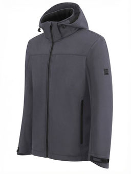 Ветровка мужская софтшелл виндстоппер с капюшоном спортивная темно-серого цвета 9615_1TC