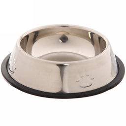 Цена за 3 шт. Миска металлическая для животных "ЛАПКИ", чёрный пластиковый ободок, размер S, 15,5*4,5см/200мл