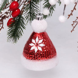 Цена за 2шт. Ёлочная игрушка "Новогодняя шапочка" 6,5*6,5*9,5 см, красный