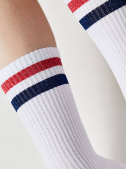 Цена за 2 пары. Носки Классические CONTE ACTIVE Хлопковые носки с яркими полосками из люрекса белый-красный - Conte elegant фото 5