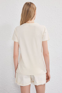 TRENDYOLMILLA Tas Slogan Bask? Detayl? Regular/Normal Kal?p Orme T-Shirt TWOSS25TS00190  фото 4