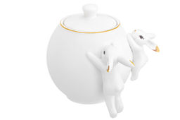 Сахарница с крышкой 650 мл 15,5*11,7*13 см "Кролики" белая с золотом