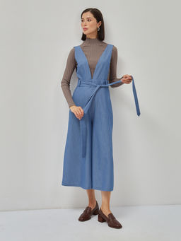 Комбинезон с брюками-кюлотами из костюмной однотонной джинсовой ткани - Tantino фото 3