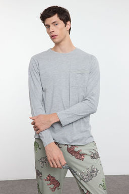 TRENDYOL MAN Gri Regular Fit Kaplan Desenli Couple/Cift Orme Pijama Tak?m? TMNAW25PT00051 - Trendyolmilla фото 3
