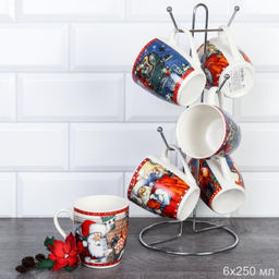 Кружки 6 штук на металлическом стенде 250 мл Новый год / 28038 /уп / Кружка новогодняя