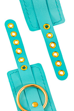 Наручники Pecado BDSM, прямоугольные, однослойные, натуральная кожа, голубой