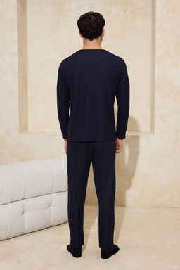 Lacivert Regular Yumusak Waffle Orme Pijama Tak?m? TMNAW26PT00066