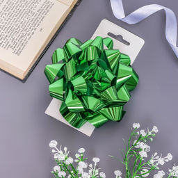 Подарочный Бант - звезда № 14, зеленый, металлик, для упаковки подарков