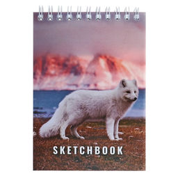 Скетчбук А6, 60 листов на гребне по короткой стороне Песец, обложка мелованный картон, твёрдая подложка, блок 100 г/м