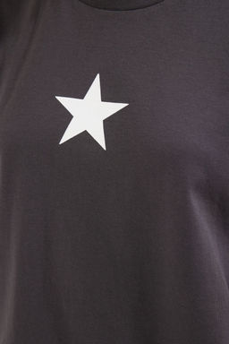 Antrasit %100 Pamuk Y?ld?z Bask?l? Regular/Normal Kal?p Bisiklet Yaka Orme T-Shirt TWOSS24TS00095