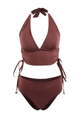 Kahverengi Ucgen Kapl? Yuksek Bel Regular Bikini Tak?m? TBESS26BT00041